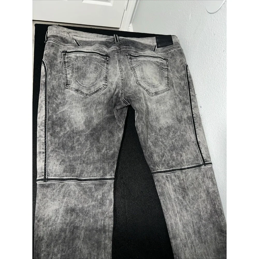 True Religion relaxed moto distressed charcoal black jeans mens 42 x 32